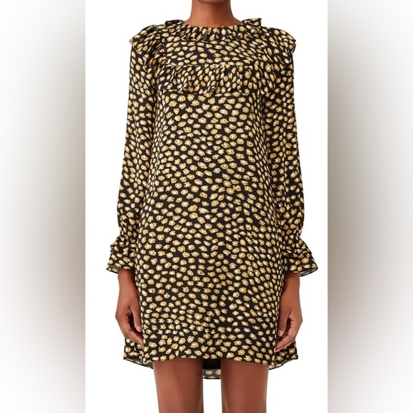 Slate & Willow Dresses & Skirts - Slate & Willow Black and Gold Ruffled Shift Dress